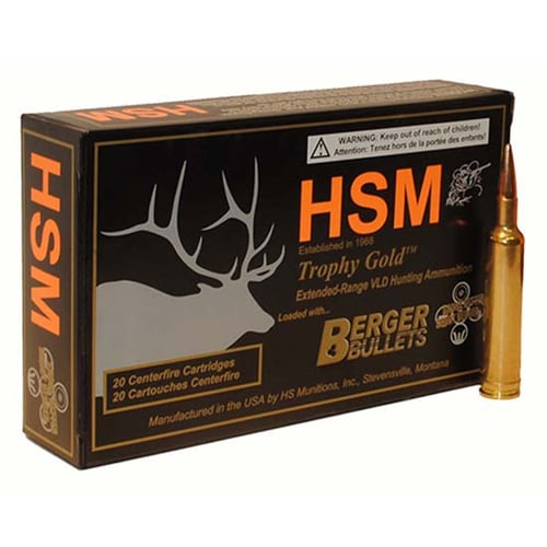 HSM 300RUM185VLD Trophy Gold Extended Range 300 RUM 185 gr Berger Hunting VLD Match 20 Per Box/ 20 Case